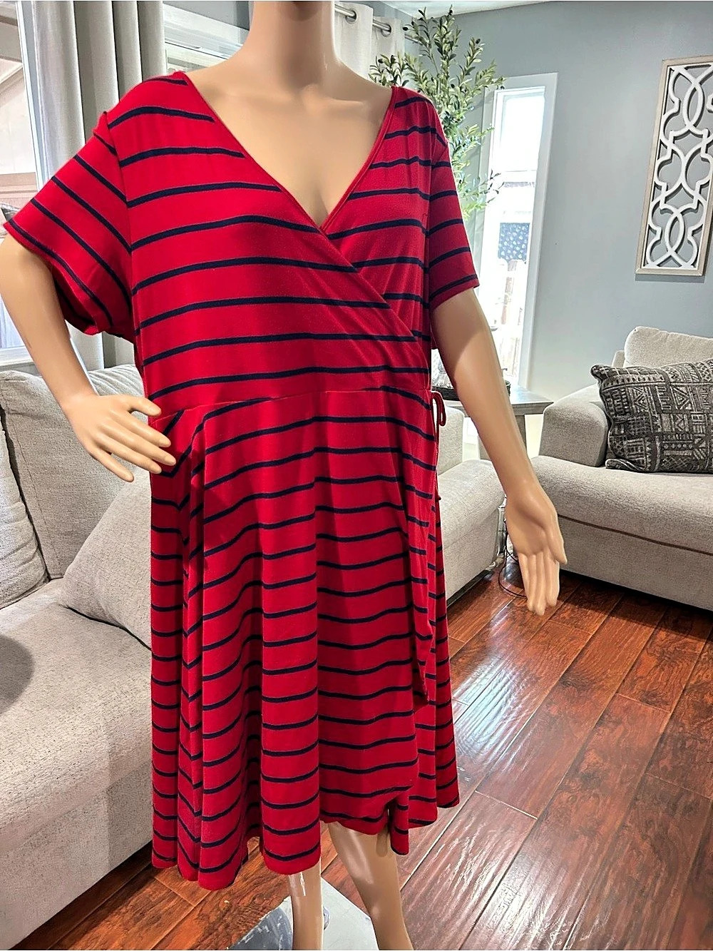 Torrid Striped Wrap-Front Midi Dress in Red & Blue size 3
